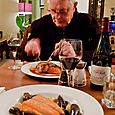 Salmon, mussels, wine and Jimmy