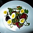 Quails eggs beets & walnuts