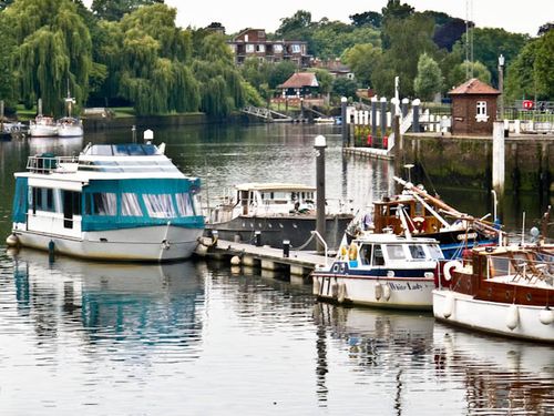 Boats moored at Teddington