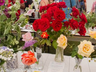 Vase of floribunda roses