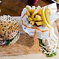 Veggie burger and chips