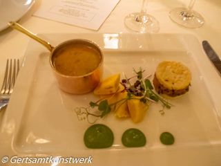 South Indian Dopiaza Uttapam Lasagne, Idli Lentil Sambhar and Coconut Chutney