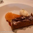 Chocolate fudge cake with griottine cherries and cr�me fra�che