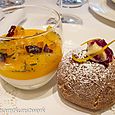Mandarin pannacotta and cranberry doughnut