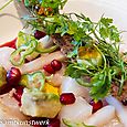 Monkfish ceviche and pomegranate dressing