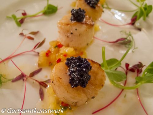 Scallops, pineapple & mustard seed salsa