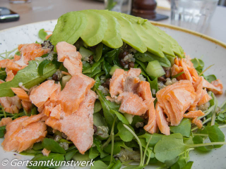 Rainbow trout, quinoa, lentils, cucumber, avocado