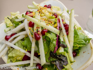 Kohlrabi, pomegranate, pistachio, apple