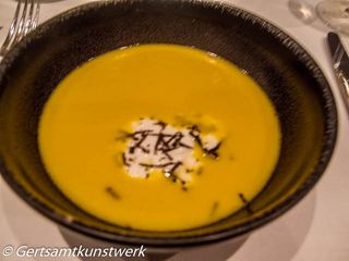 Pumpkin soup, curd and truffles