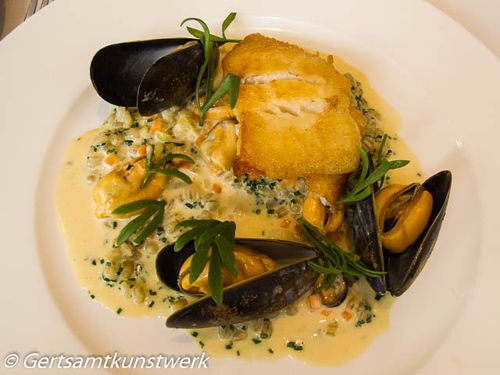 Baked turbot and risotto