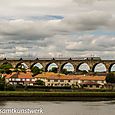 Train and houses