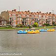 Boating lake and cyclists