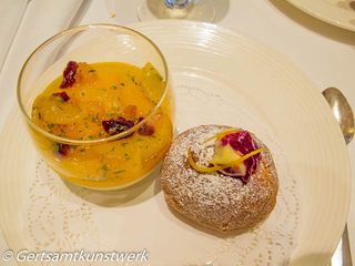 Mandarin pannacotta cranberry doughnut