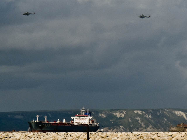 Ship and helicopters