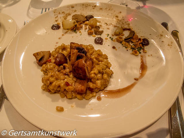 Ceps with pearl barley risotto, roasted hazelnuts, black garlic and winter truffle GH