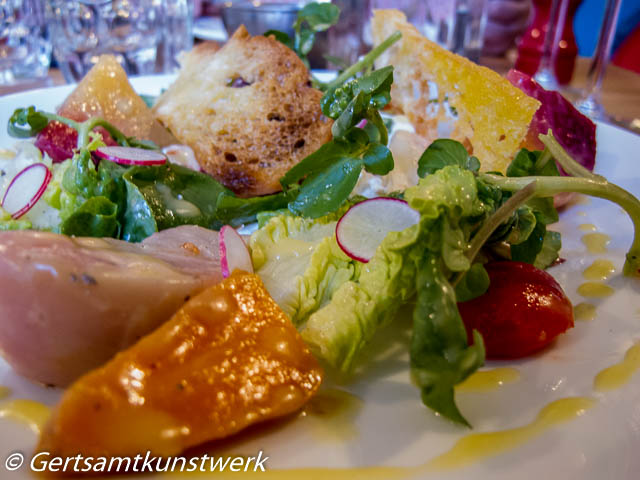 English garden salad and curd cheese